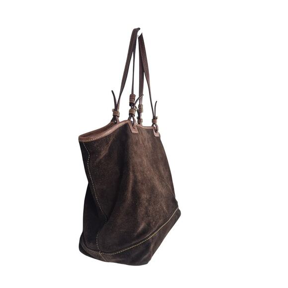 Authentic Dooney & Bourke Brown Suede Satchel Purse Large - Picture 3 of 8